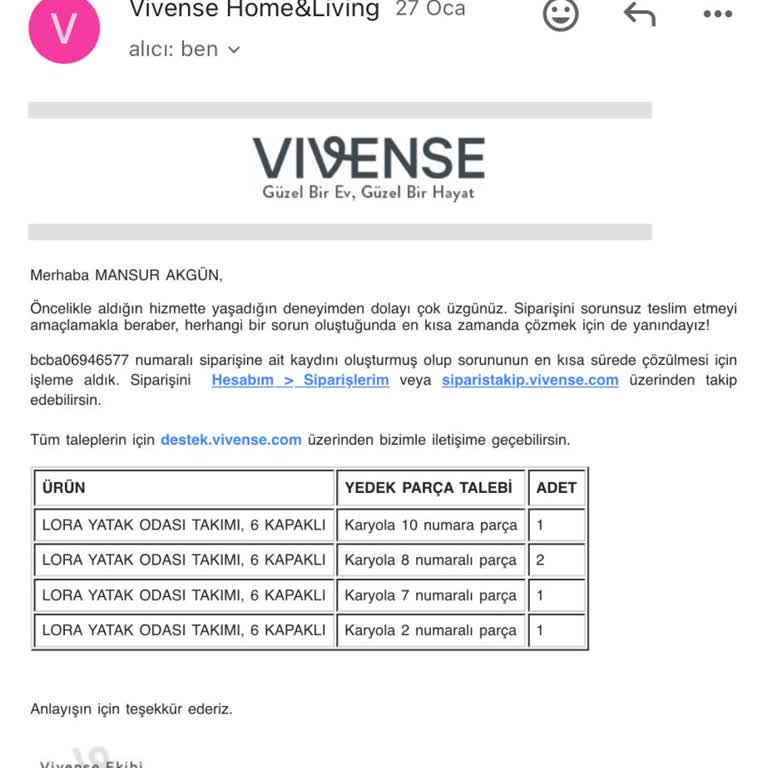 Vivense Batman Şubesi Yatak Odası Takımı Kurulum Sorunu