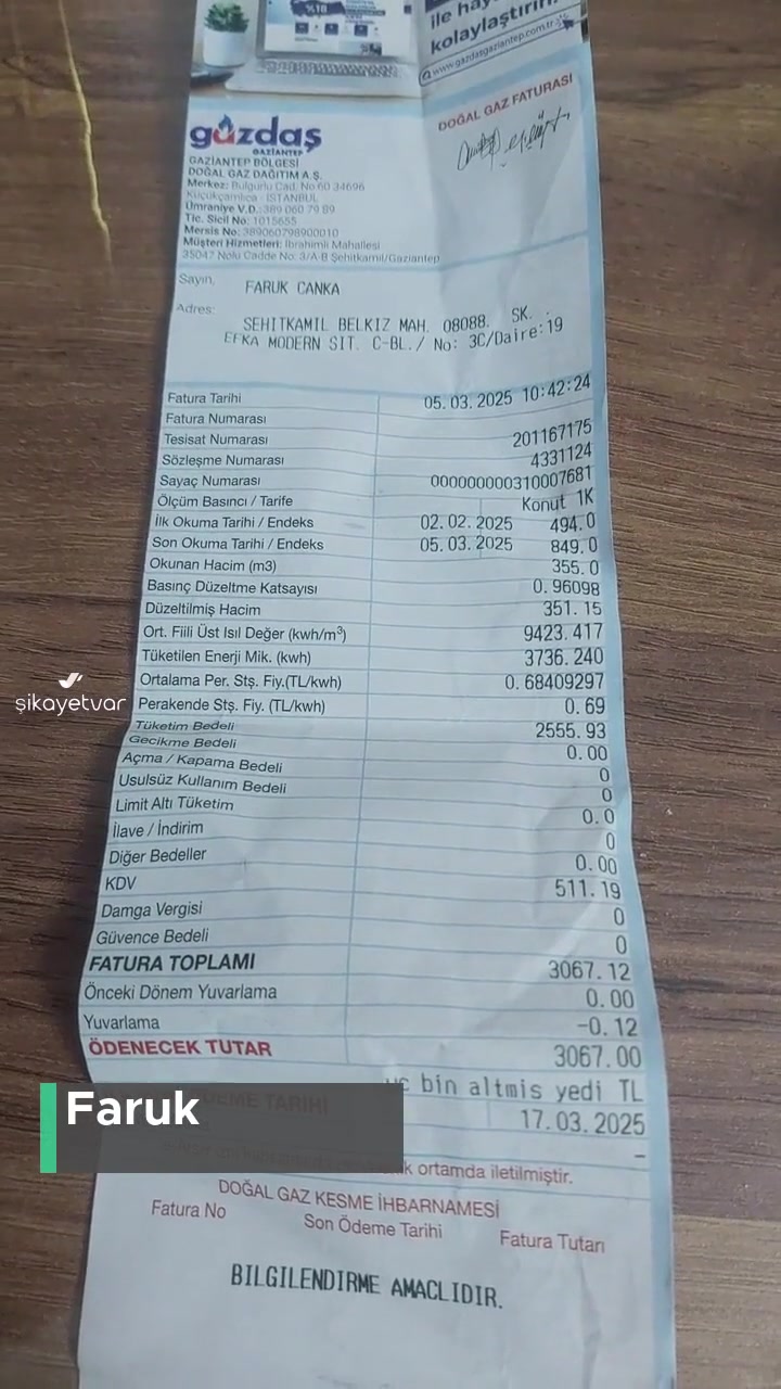 Gazdaş Gaziantep Bölgesi Doğalgaz Faturası Şikayeti! videonun kapak resmi