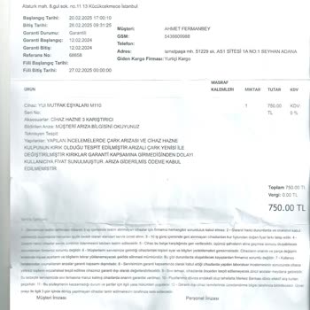 Garanti Kapsamında Onarılmayan Hamur Yoğurma Makinesi