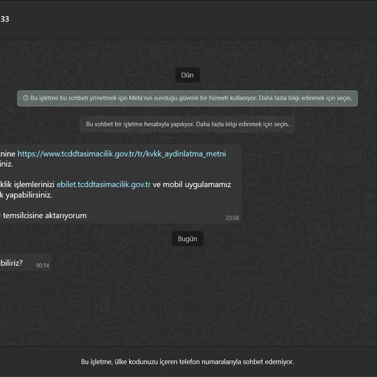 TCDD WhatsApp Destek Hattı İletişim Sorunu