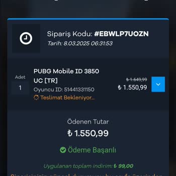 PUBG Mobile UC Siparişi Teslim Edilmedi