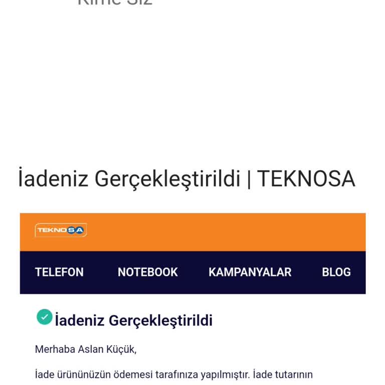 Teknosa'nın İade E-postasını İnkar Etmesi