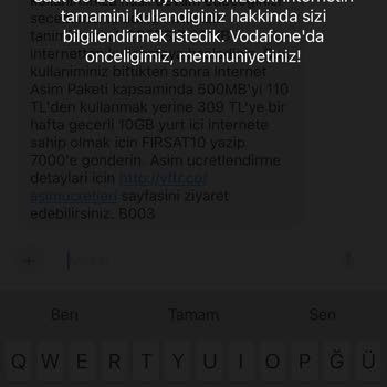 Vodafone'un Paket Aşımı Bilgilendirme Eksikliği Mağduriyeti