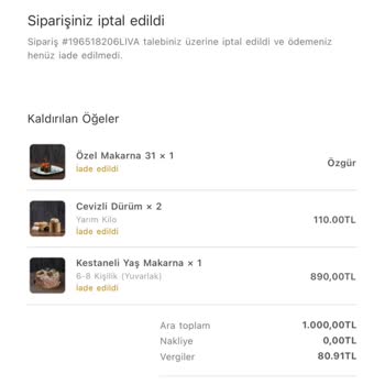 Uygulama Üzerinden Verilen Siparişin Stok Sorunu