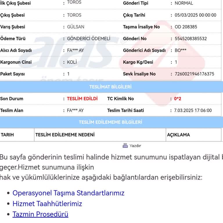 Aras Kargo İle Teslimat Fiyaskosu
