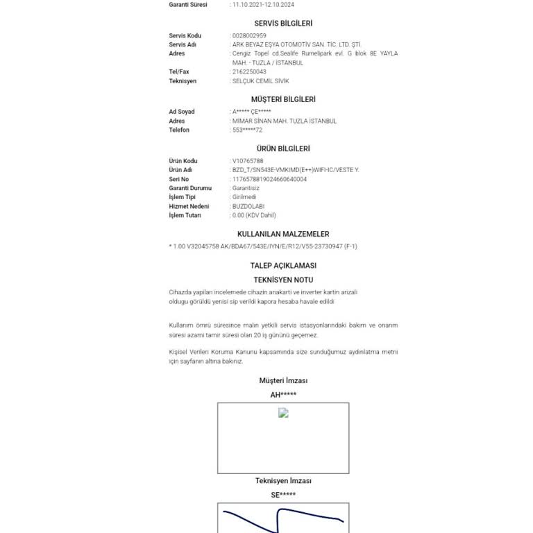 Vestel Buzdolabı Tamirinde Fahiş Fiyat Talebi Ve Eksik Fişleme