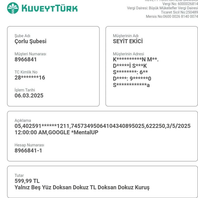 Mentalup'tan İzinsiz Para Çekimi: Paramı İade Edin!