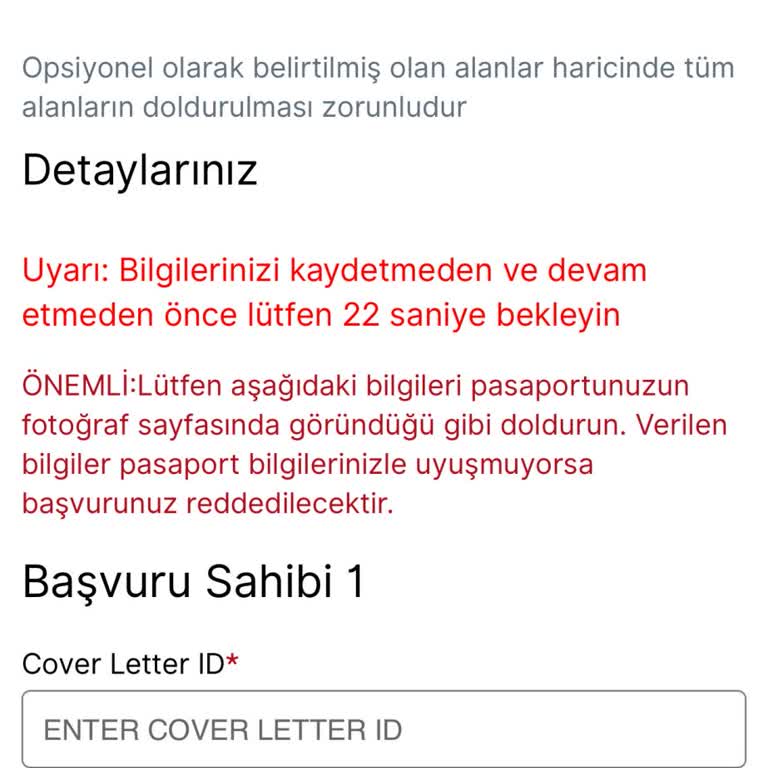 VFS Global Sitesinde Eksik Bilgi: Cover Letter ID Belirsizliği