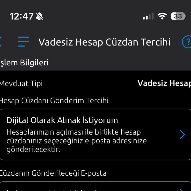 Mobil Bankacılık Hesap Cüzdanı Gönderim Sorunu