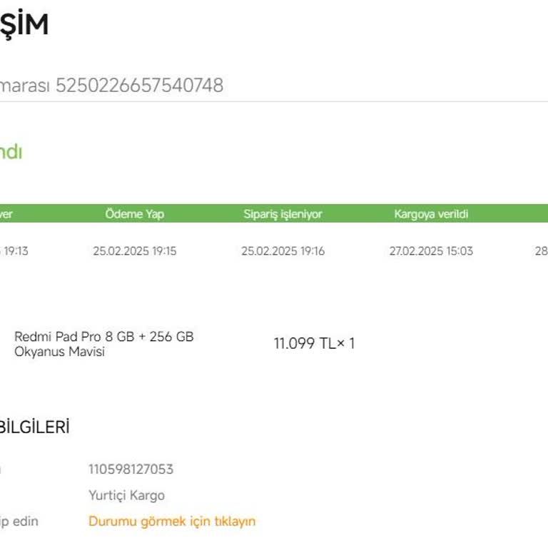 Fatura Gönderilmeyen Tablet Alışverişi