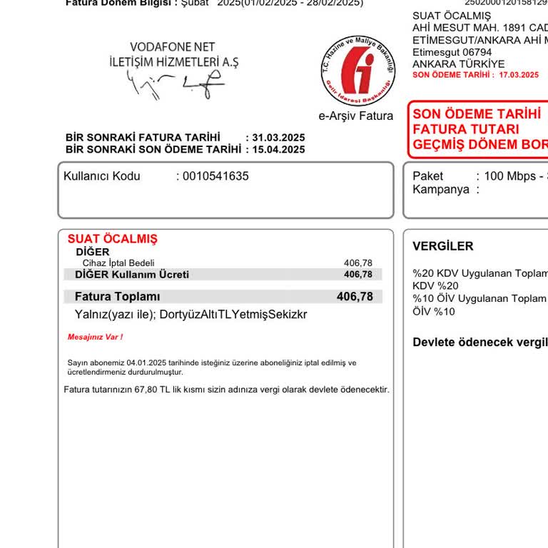 Hatalı Fatura: İade Edilen Modem İçin Ücret Talebi