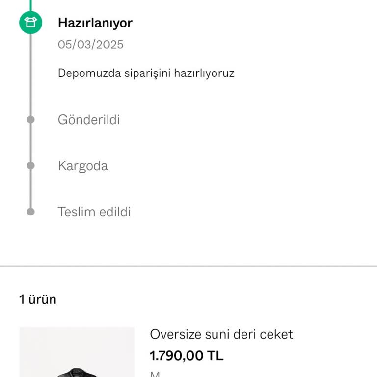 Bershka'dan Sipariş Verilen Ceketin Teslimat Sorunu