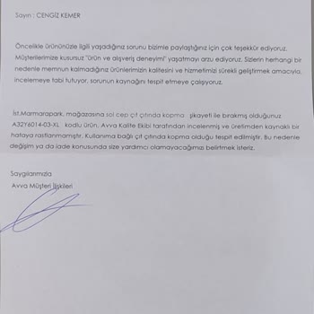 Marmara Park Avva Mağazasında Defolu Ürün Ve Çözüm Eksikliği