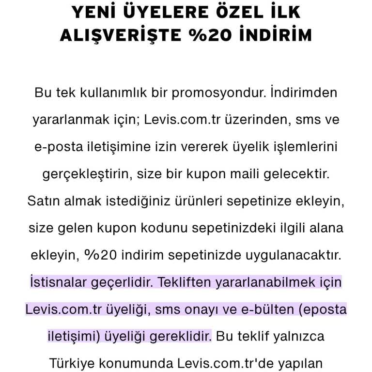 Levi's Üyelik İndirimi Hayal Kırıklığı