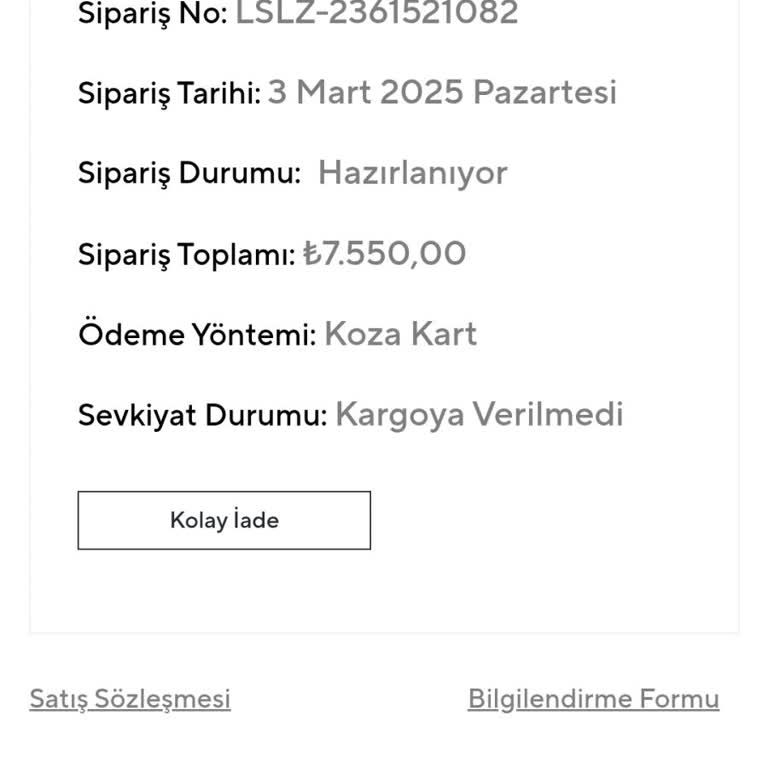 Koza Mağazası Siparişimde Gecikme Ve İletişim Sorunu