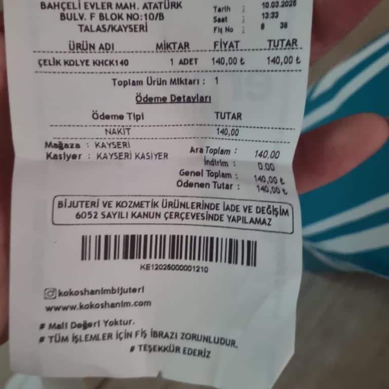 Kokoş Hanım Bijuteri Ve Kozmetik Kayseri Talas'ta Müşteri Memnuniyetsizliği Ve Haksız Fiyatlandırma