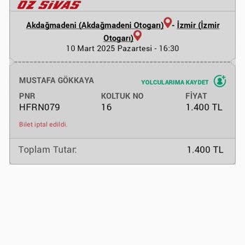İptal Edilen Biletten 1260 TL Kesildi