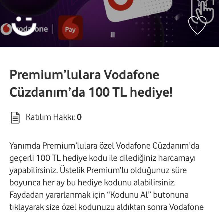 Vodafone Premium Üyeliğinde Hediye Kod Sorunu