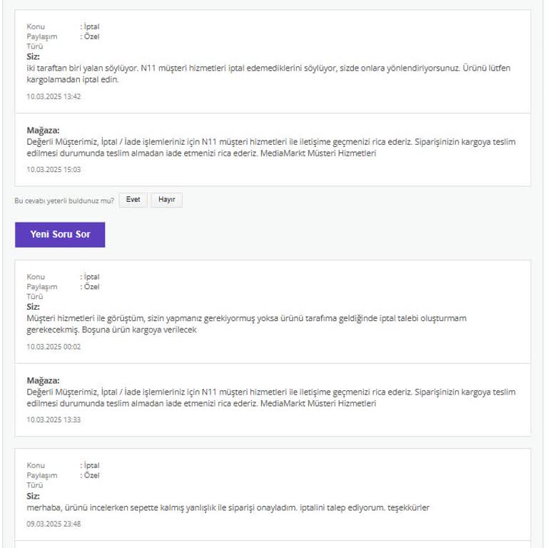 İletişimsizlik Ve İptal Sorunu: Media Markt Ve N11 Müşteri Hizmetleri