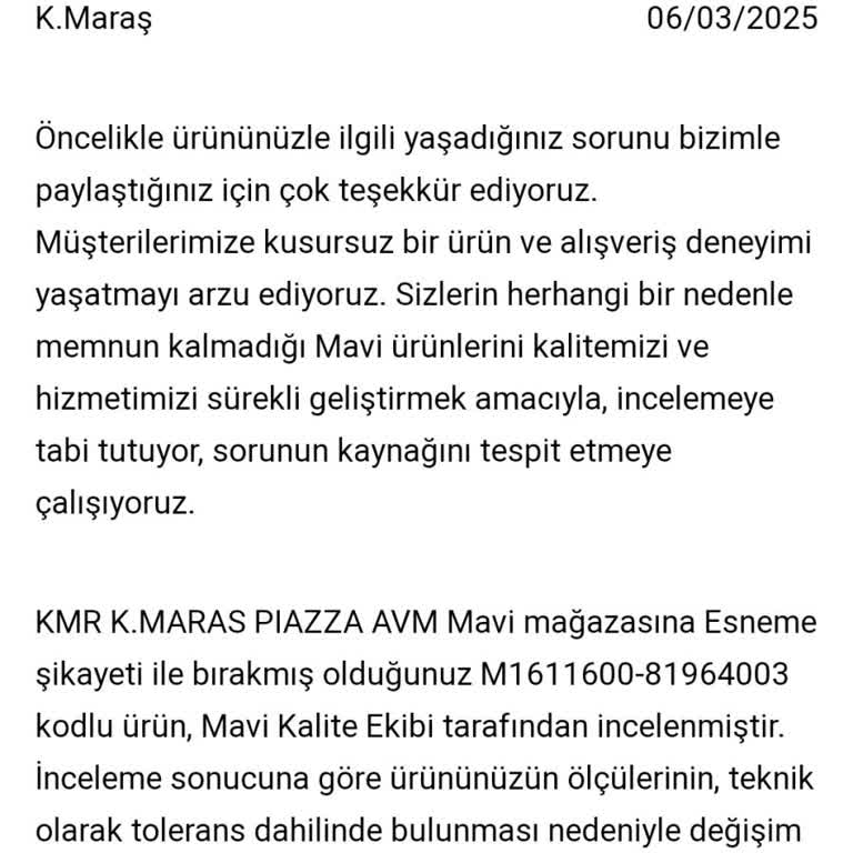 Esneyen Sweatshirt Ve Yetersiz Müşteri Hizmeti