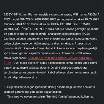 Bilgisayar Kasası İçin Fahiş Arıza Tespit Ücreti
