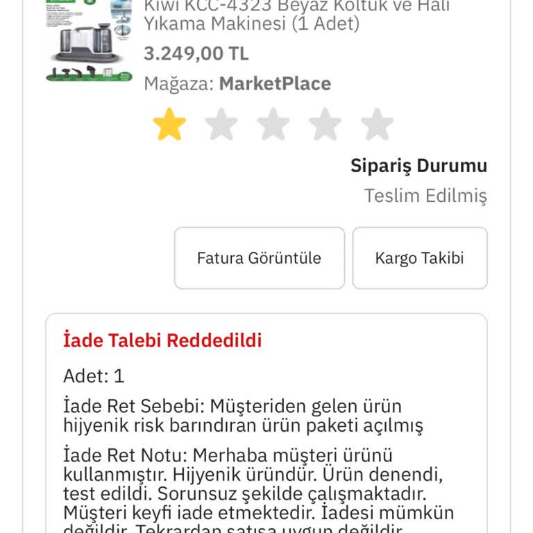 Epttavm Ve Satıcıdan Sorunlu Ürün İadesi Mağduriyeti
