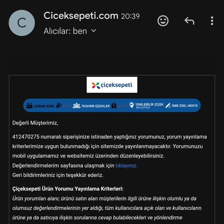 Çiçek Sepeti'nin Yanıltıcı Teslimat Bildirimi