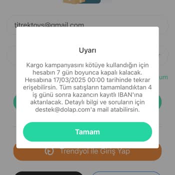 Dolap Kargo Boyutu Yüzünden Askıya Alınan Hesap