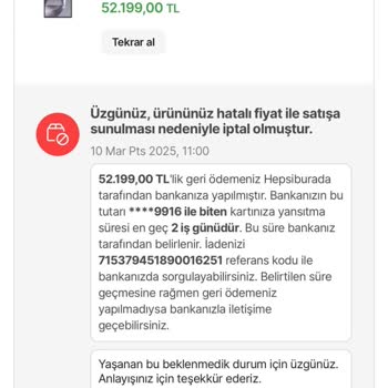 Yanlış Fiyat Politikası Nedeniyle İptal Edilen Sipariş