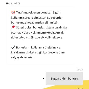 Kazandığım Bonusun Silinmesi