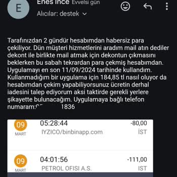 BinBin Uygulaması İzinsiz Para Çekiyor Geri Ödeme Yapılmıyor
