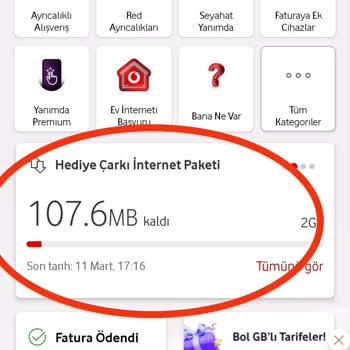 Vodafone Hediye İnternet Kullanımında Paket Azalması Sorunu