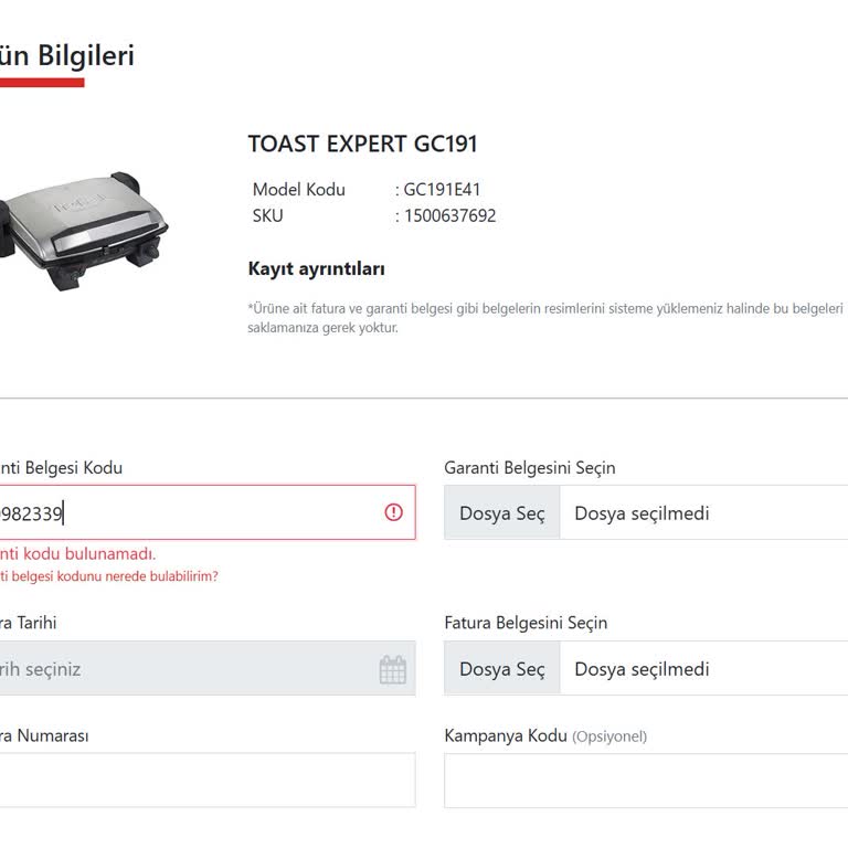 Tefal Tost Makinesi Garanti Kaydı Sorunu