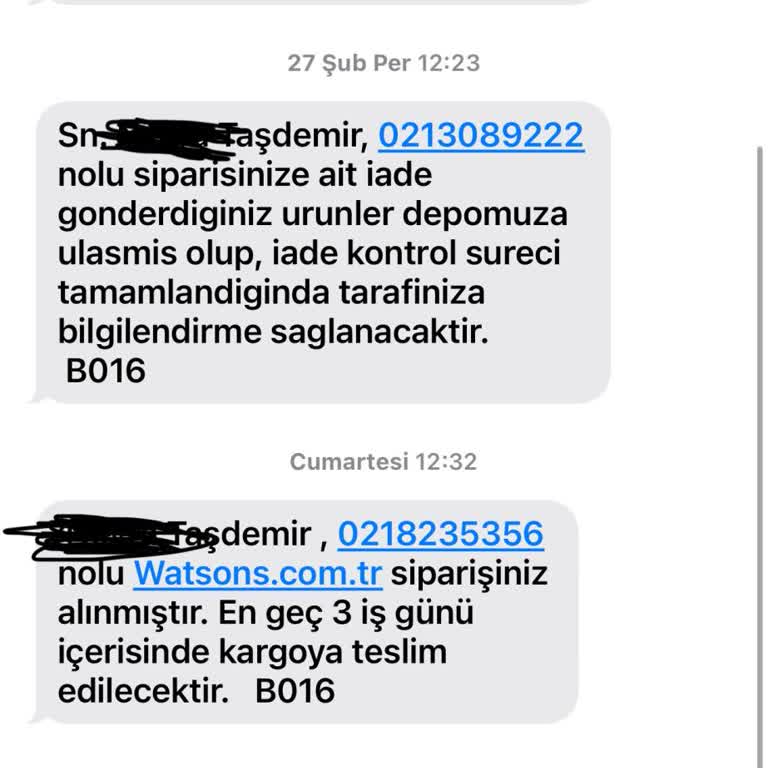 Watsons Siparişlerim Neden Bilgi Verilmeden İade Ediliyor