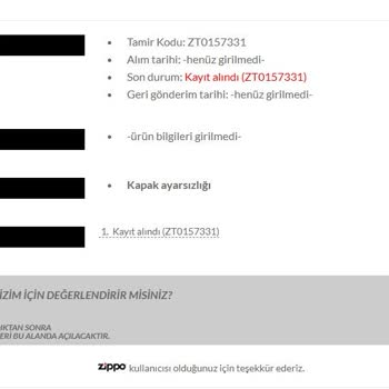 Zippo Çakmak Tamir Sürecinde İletişim Sorunu Ve Gecikme