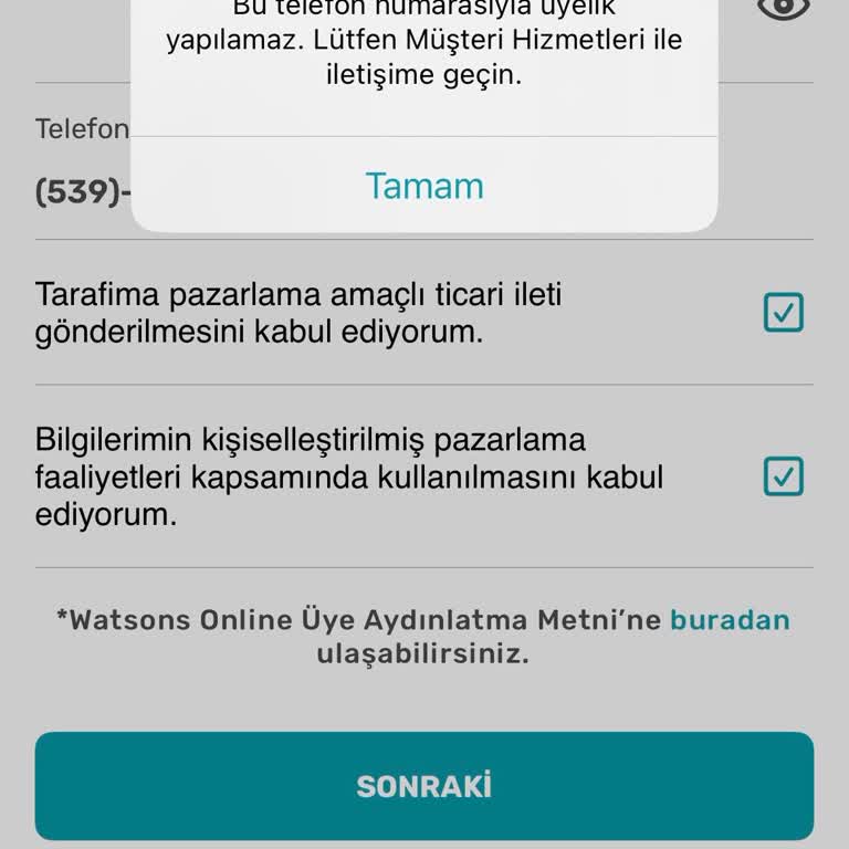Watsons Uygulamasında Telefon Numarası Sorunu