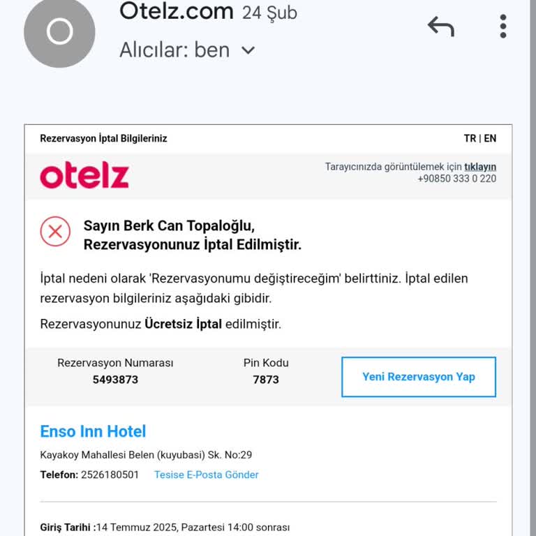 İptal Edilen Rezervasyonun İadesi Hala Yapılmadı