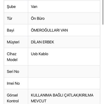 Garanti Kapsamında Olmayan İphone USB Kablosu Sorunu