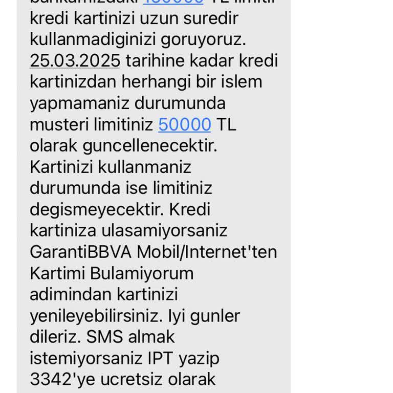 Kredi Kartı Limiti Tehdit Mesajı