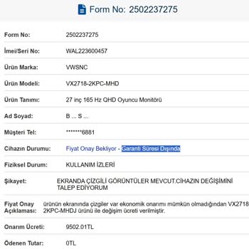 Garanti Süresi İçinde Olmasına Rağmen Monitör Değişim Talebim Reddedildi!