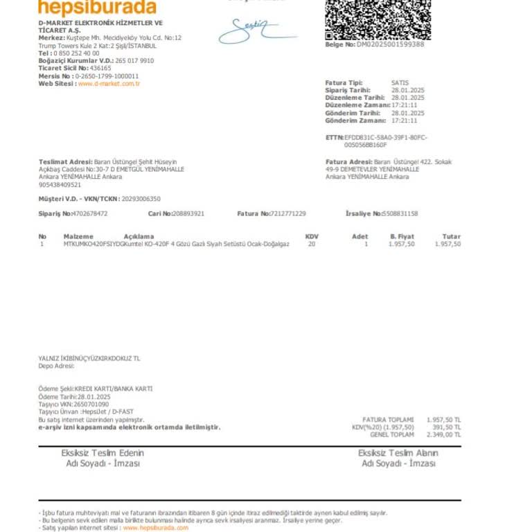 Hepsiburada'dan Alınan Ocak İçin Servis Sorunu