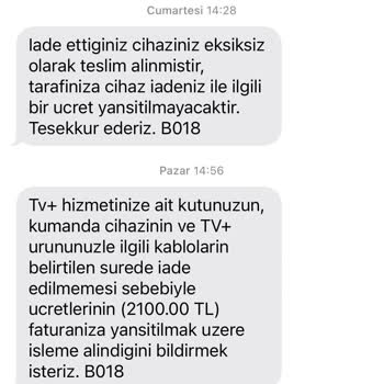 TV+ Cihazı Teslim Edilmediği Halde Faturalandırma Sorunu