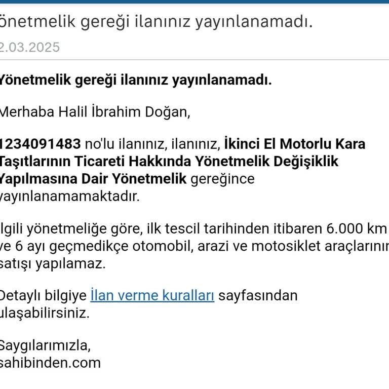 Motosiklet İlanı Yayınlanmıyor: KM Sorunu