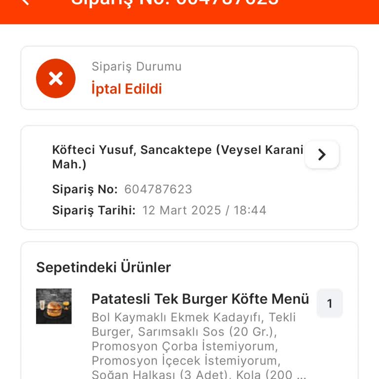 İftardan Sonra İptal Edilen Sipariş Hayal Kırıklığı