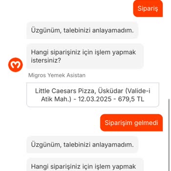 Migros Yemek Ve Little Caesars Pizza Teslimat Sorunu