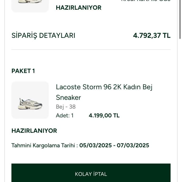 Lacoste Ayakkabımın Kargolanması Gecikti