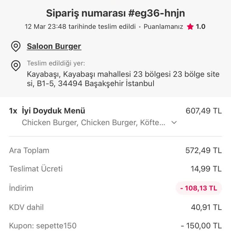 Yemeksepeti'nden Gelen Sipariş Sonrası Sağlık Sorunları