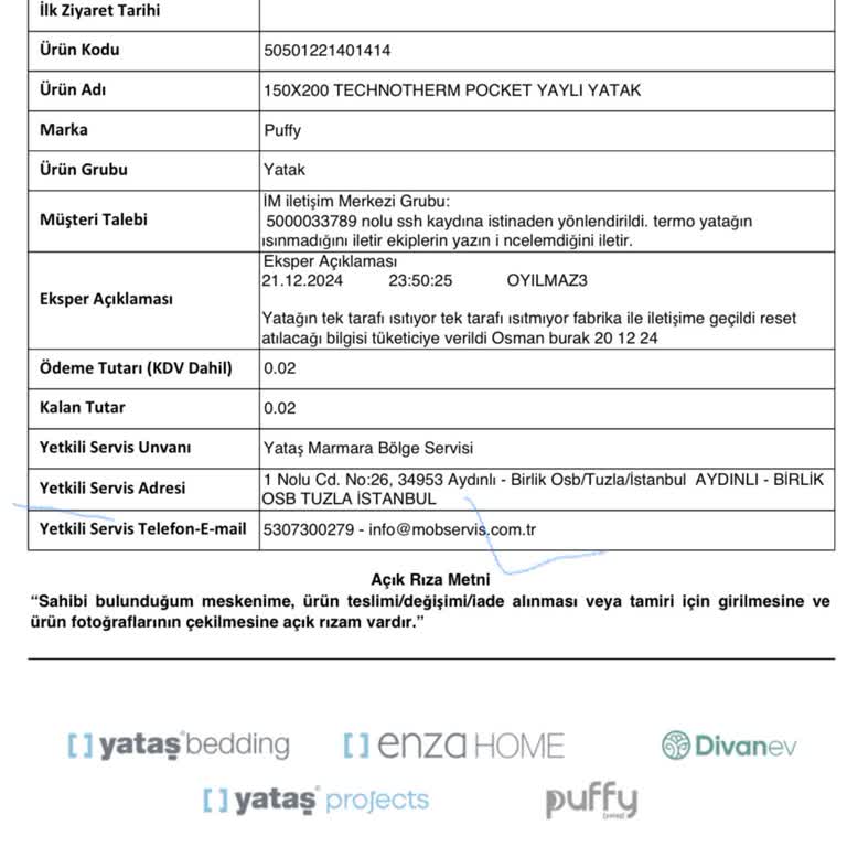 Puffy Techno Therm Yatak: Çözülmeyen Sorunlar Ve Yetersiz Servis