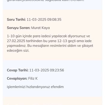 Yanlış Ürün Gönderimi Ve Geciken Para İadesi