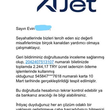 Ajet Havayolu Ve Banka Arasında Kayıp İade
